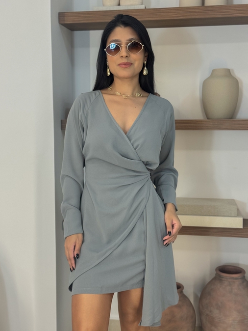 Vestido Manga Longa Katarine Cinza - Loja La Mina 