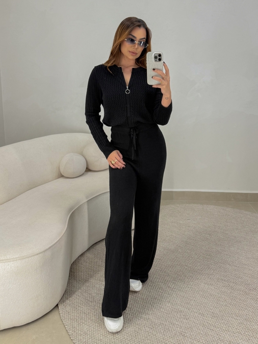 Conjunto Tricot Zíper Germana Preto - Loja La Mina 