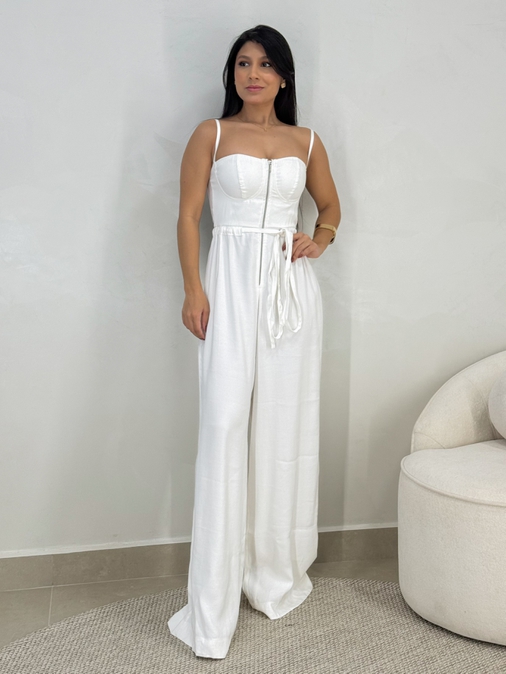 Macacão Pantalona Liz Branco - Loja La Mina 