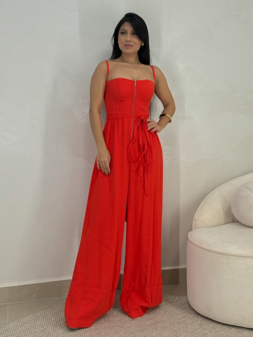 Macacão Pantalona Liz Vermelho - Loja La Mina 