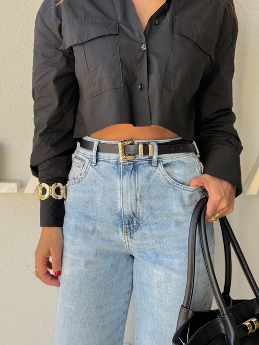 Cinto Couro Fivela Dourada Preto - Loja La Mina 