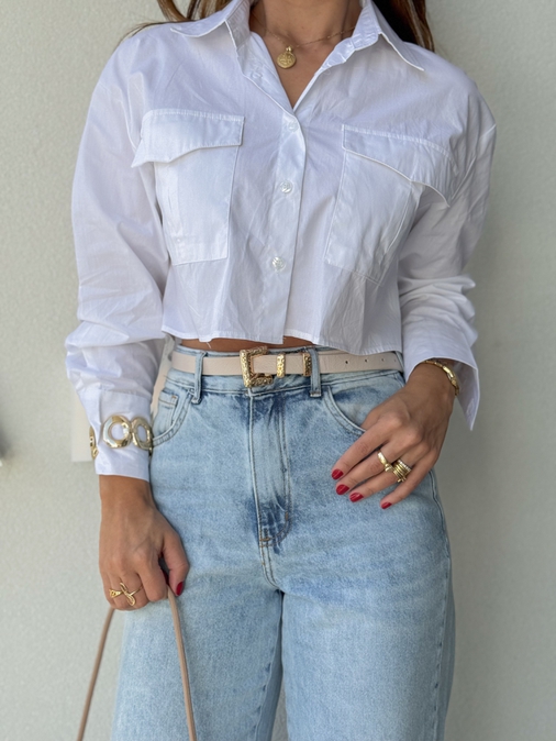 Cinto Couro Fivela Dourada Off - Loja La Mina 