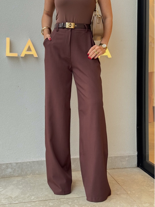 Calça Pantalona Beatriz Café - Loja La Mina 