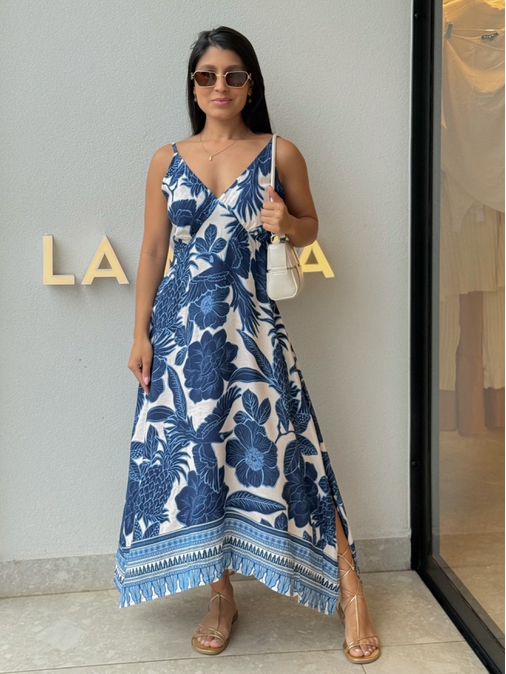 Vestido Estampado Trancoso Azul - Loja La Mina 
