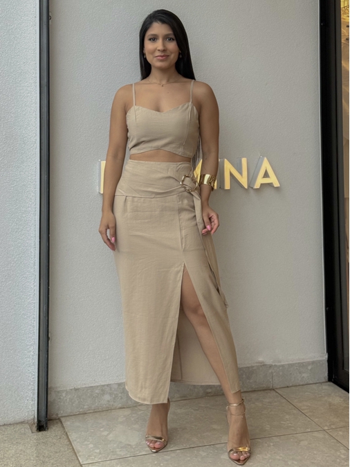 Conjunto Saia Anne Cáqui - Loja La Mina 