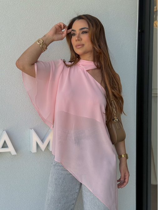 Blusa Assimétrica Georgina Rosa - Loja La Mina 