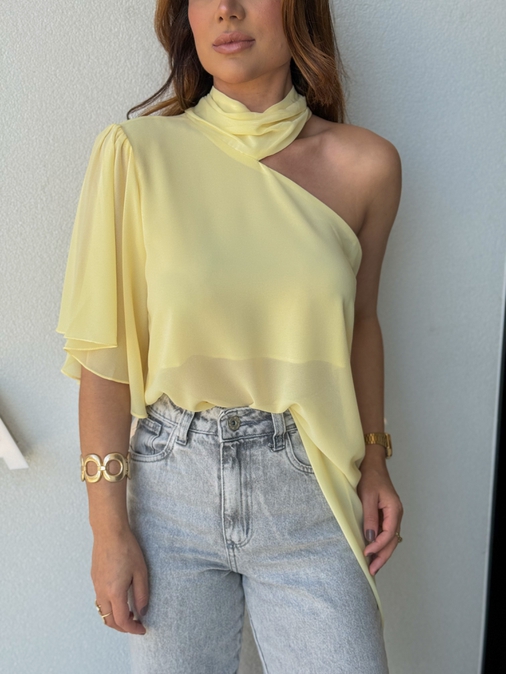 Blusa Assimétrica Georgina Amarela - Loja La Mina 