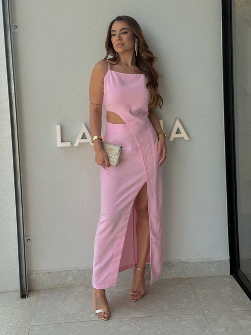 Vestido Midi Fenda Alexia Rosa - Loja La Mina 