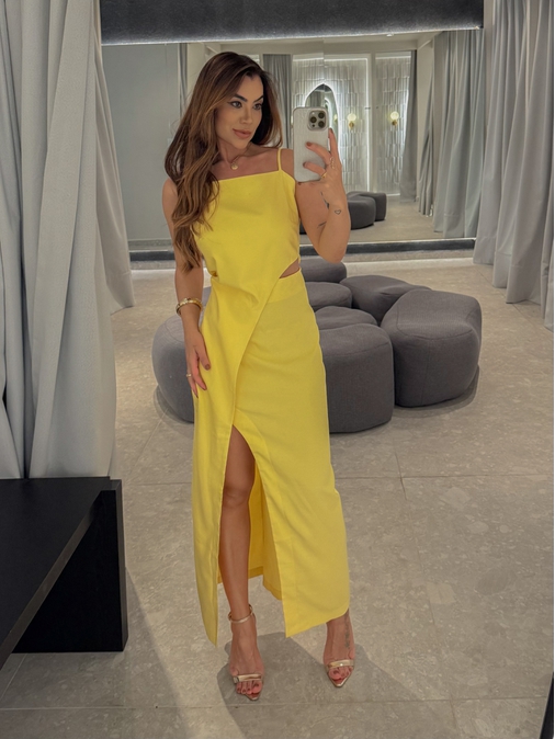 Vestido Midi Fenda Alexia Amarelo - Loja La Mina 