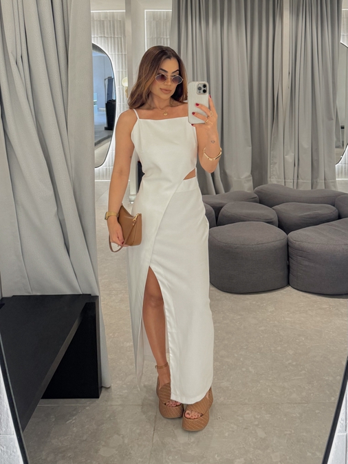 Vestido Midi Fenda Alexia Branco - Loja La Mina 