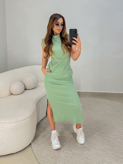 Vestido Canelado Muscle Tee Oliva - Loja La Mina 