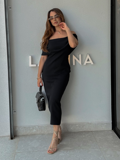 Vestido Canelado Ombro a Ombro Mariah Preto - Loja La Mina 