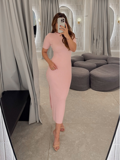 Vestido Tricot Manguinha Roberta Rosa - Loja La Mina 