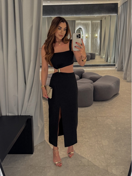 Vestido Midi Violeta Preto - Loja La Mina 