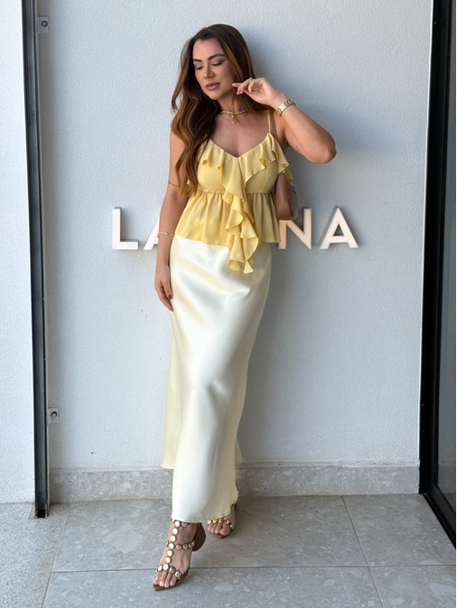 Saia Midi Cetim Mariana Manteiga - Loja La Mina 