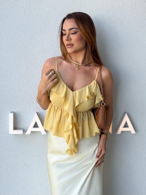 Blusa Alça Babado Solange Amarelo - Loja La Mina 