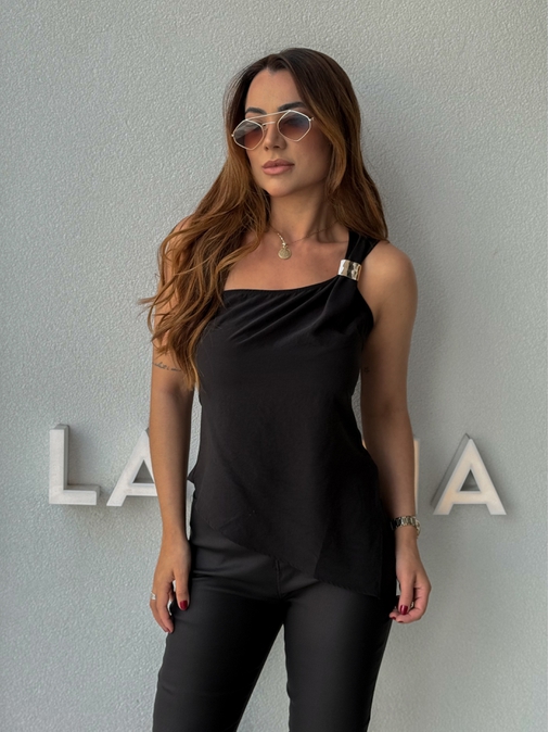 Blusa Assimétrica Rafaela Preta - Loja La Mina 