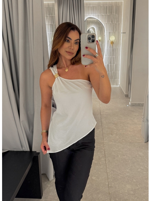 Blusa Assimétrica Rafaela Branca - Loja La Mina 