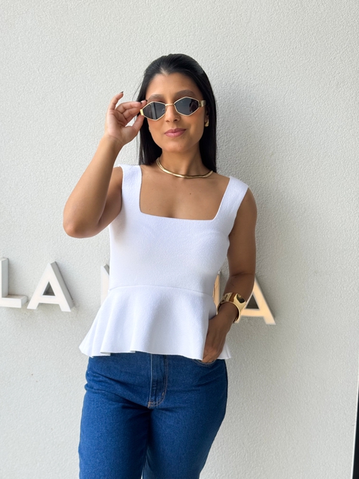 Blusa Tricot Peplum Off - Loja La Mina 