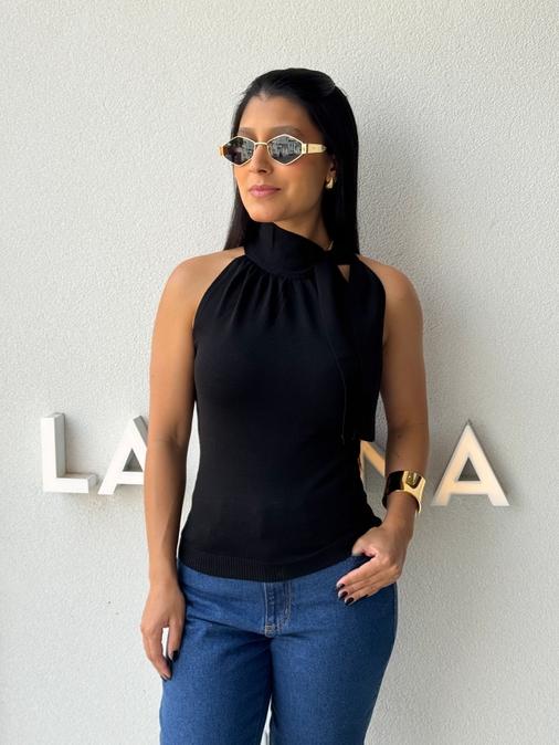 Blusa Amarração Luciana Preta - Loja La Mina 
