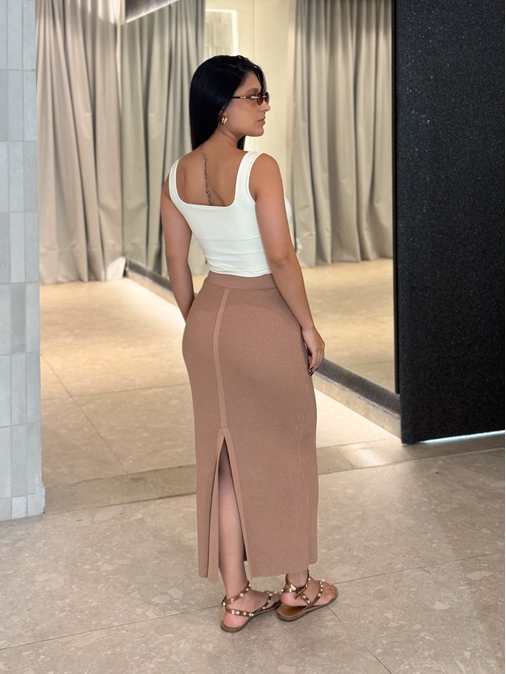 Saia Midi Tricot Lilly Cappuccino - Loja La Mina 