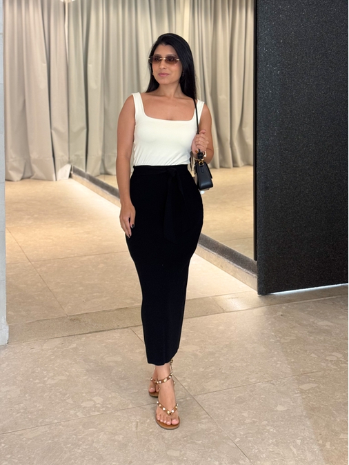 Saia Midi Tricot Lilly Preto - Loja La Mina 