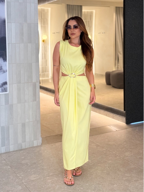 Vestido Fivela Elise Amarelo - Loja La Mina 