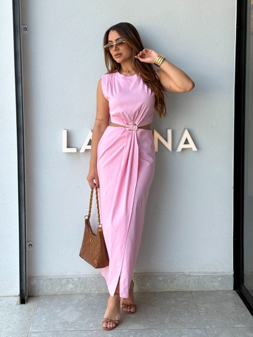 Vestido Fivela Elise Rosa - Loja La Mina 