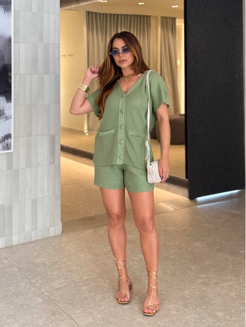 Conjunto Tricot Camily Oliva - Loja La Mina 