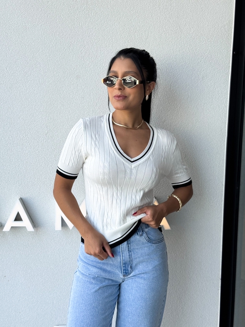 Blusa Tricot Angela Branca - Loja La Mina 
