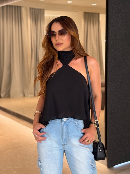 Blusa Frente Única Emma Preta - Loja La Mina 