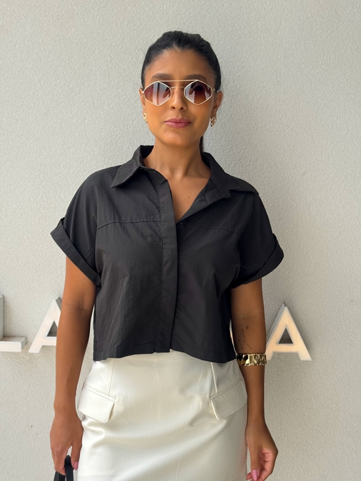 Camisa Cropped Jessica Grafite - Loja La Mina 