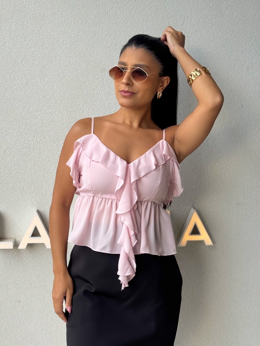 Blusa Alça Babado Solange Rosa - Loja La Mina 