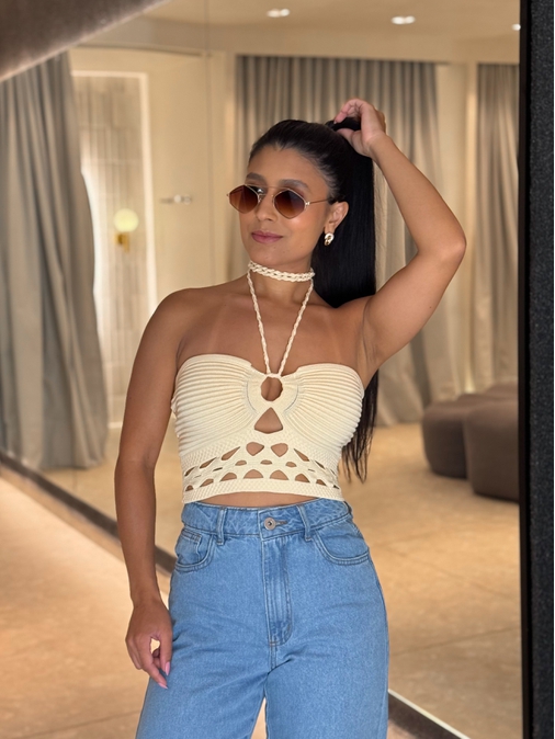 Blusa Tricot Simaria Manteiga - Loja La Mina 