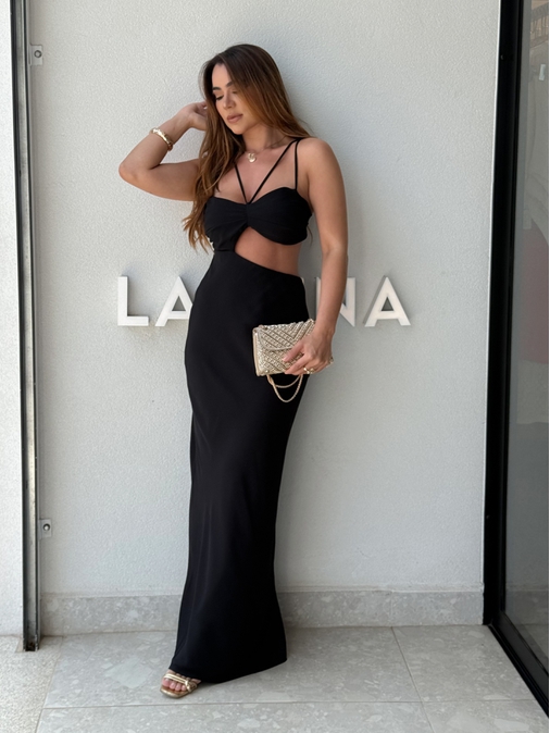 Vestido Midi Liso Briana Preto - Loja La Mina 