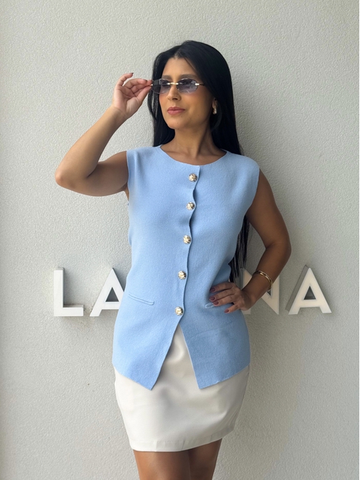 Colete Tricot Mara Azul - Loja La Mina 