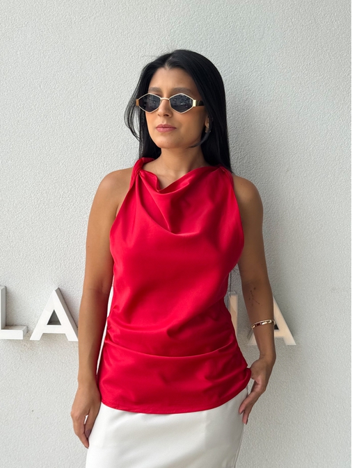 Blusa Cetim Fabricia Vermelho - Loja La Mina 