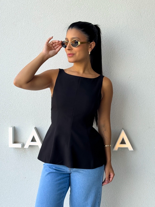 Blusa Peplum Natalie Preta - Loja La Mina 
