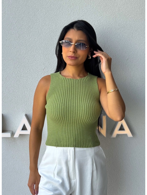Cropped Tricot Celinne Oliva - Loja La Mina 