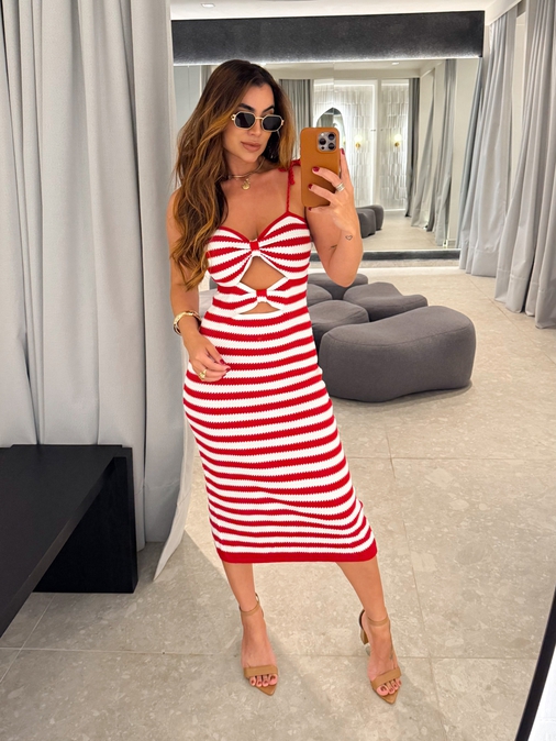 Vestido Tricot Paloma Vermelho - Loja La Mina 