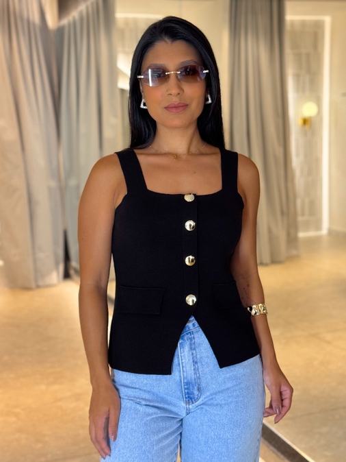 Blusa Tricot Penélope Preta - Loja La Mina 