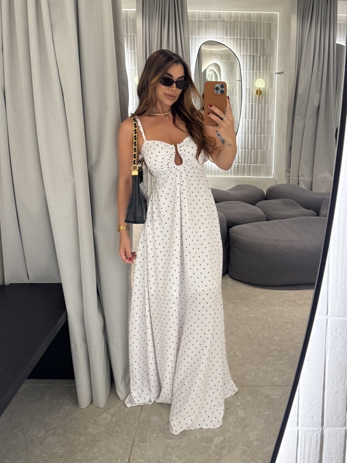 Vestido Longo Poá Alexandra Branco - Loja La Mina 