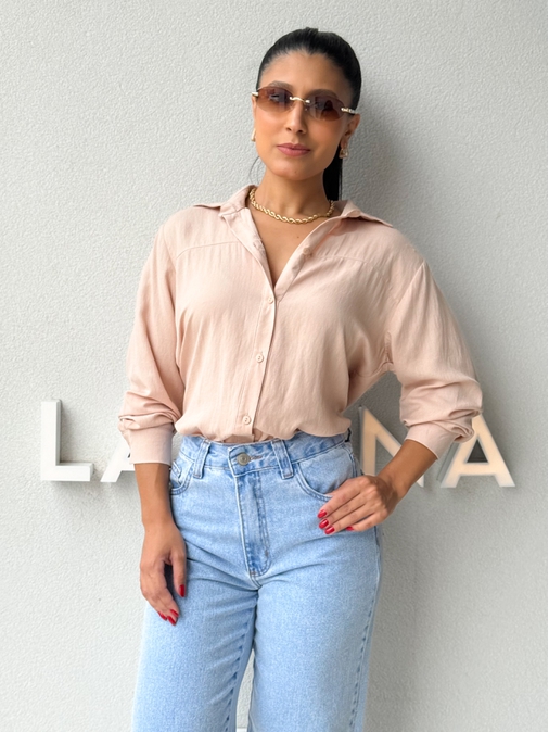 Camisa Viscolinho Talita Cappuccino - Loja La Mina 