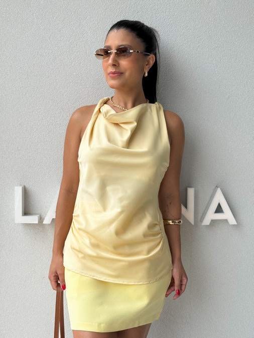 Blusa Cetim Fabricia Manteiga - Loja La Mina 