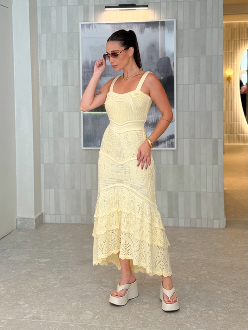 Vestido Tricot Rendado Daya Amarelo - Loja La Mina 
