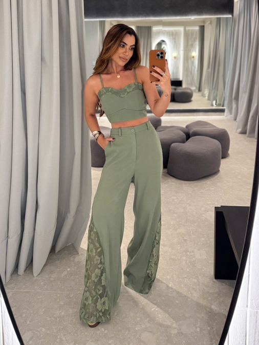 Conjunto Calça Rendado Daiane Verde - Loja La Mina 