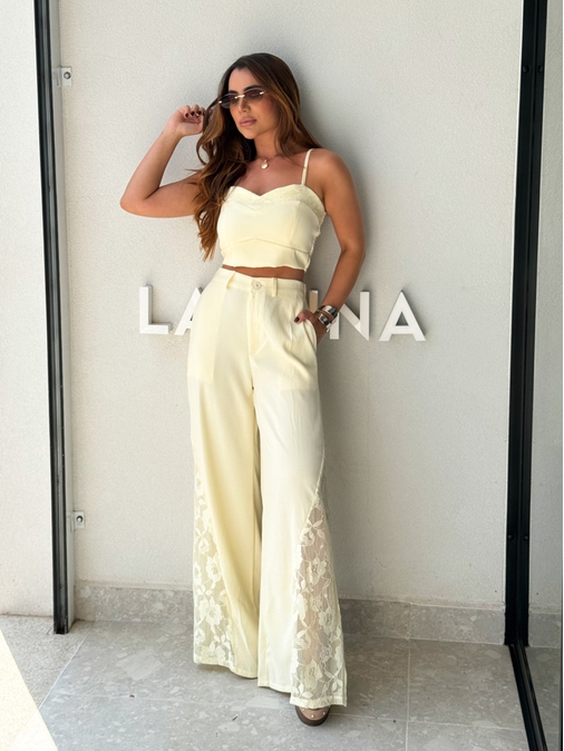 Conjunto Calça Rendado Daiane Manteiga - Loja La Mina 