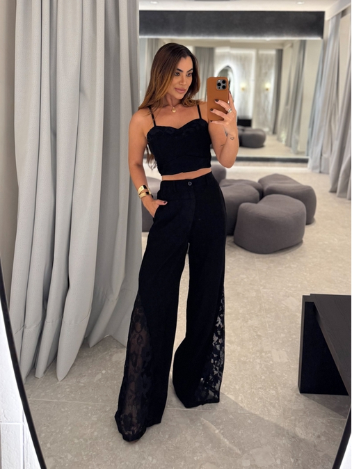 Conjunto Calça Rendado Daiane Preto - Loja La Mina 