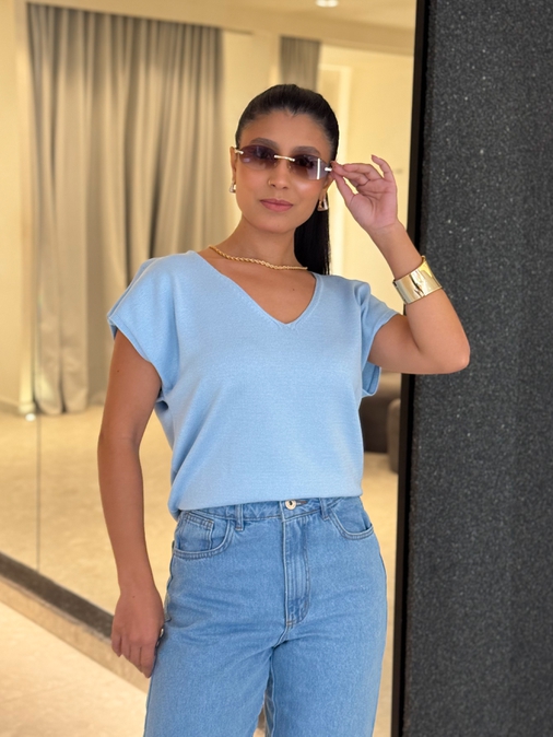 Blusa Decote Eliane Azul - Loja La Mina 