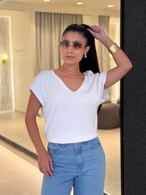 Blusa Decote Eliane Branca - Loja La Mina 